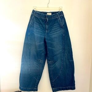 Anthro Pilcro cropped barrel jeans.